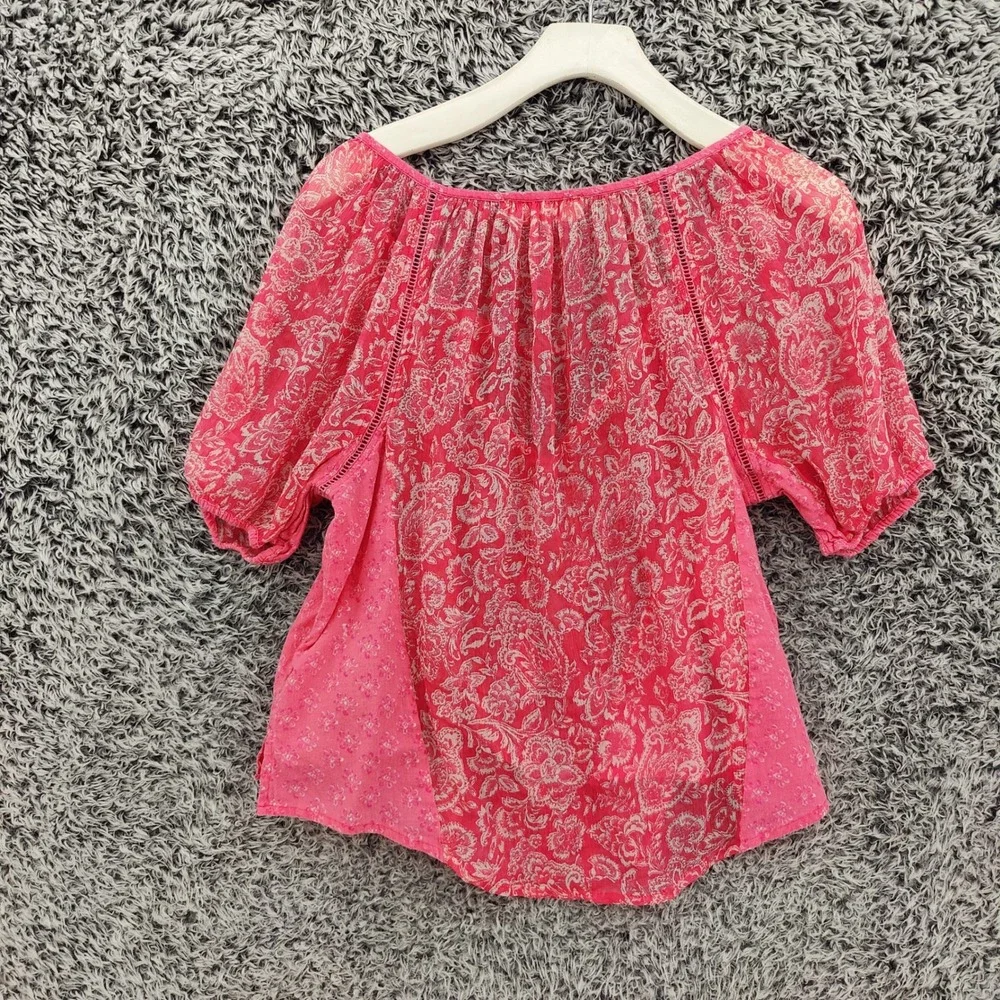 Abercrombie & Fitch Womens Boho Cottagecore Blouse M Pink Floral Peasant Top